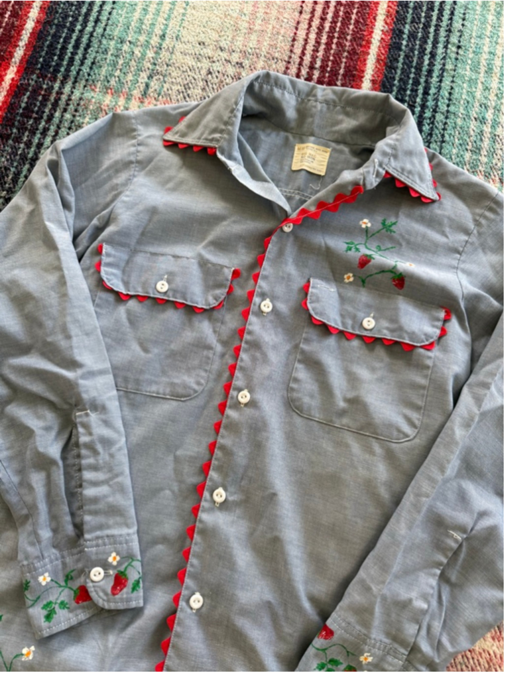 70s BIG MAC Hand Painted Chambray Shirt with Red Trim M - Picture 4 of 7